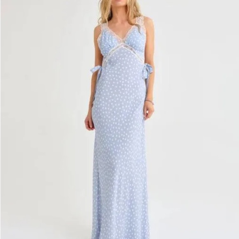 Rumored Light Blue Polka Dot Maxi Dress